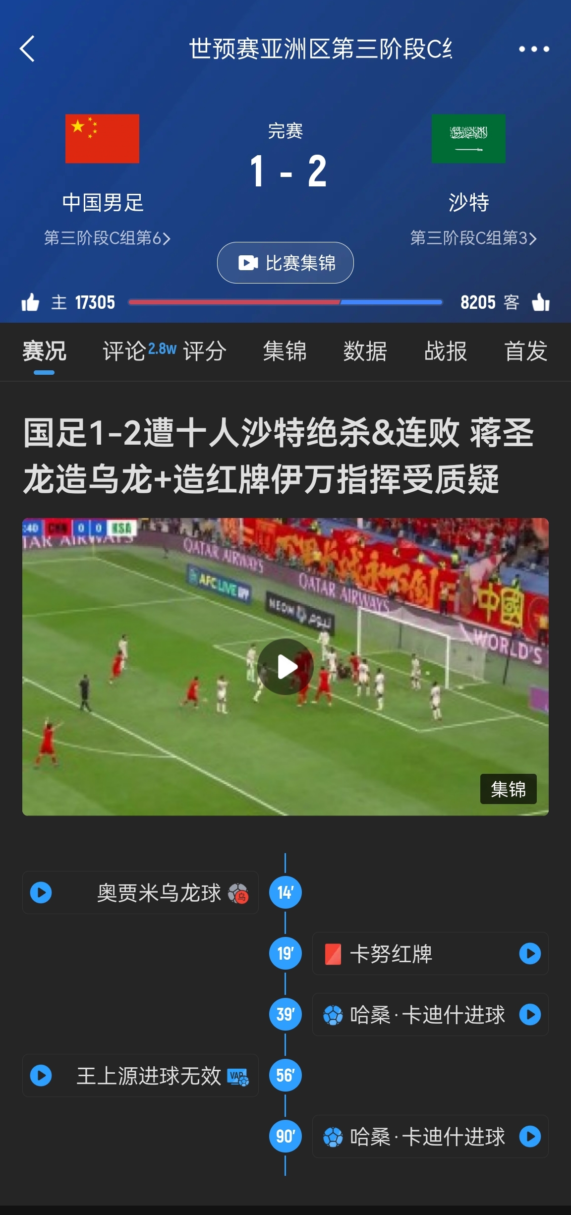 今天什么劇本？首戰沙特也是半場紅牌+蔣光太傷退，最后國足被翻